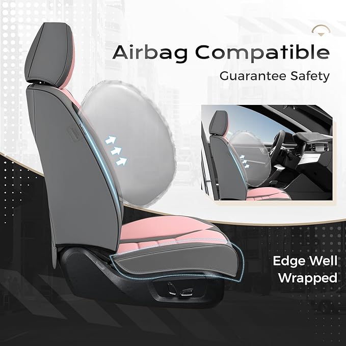 Coverado Car Seat Covers Front, Seat Covers for Cars, Waterproof 2-Pack Car Seat Cushions, Leather Carseat Seat Protectors, Universal Seat Covers Fit for Most Sedans SUV Pick-up Trucks(Gray&Pink)