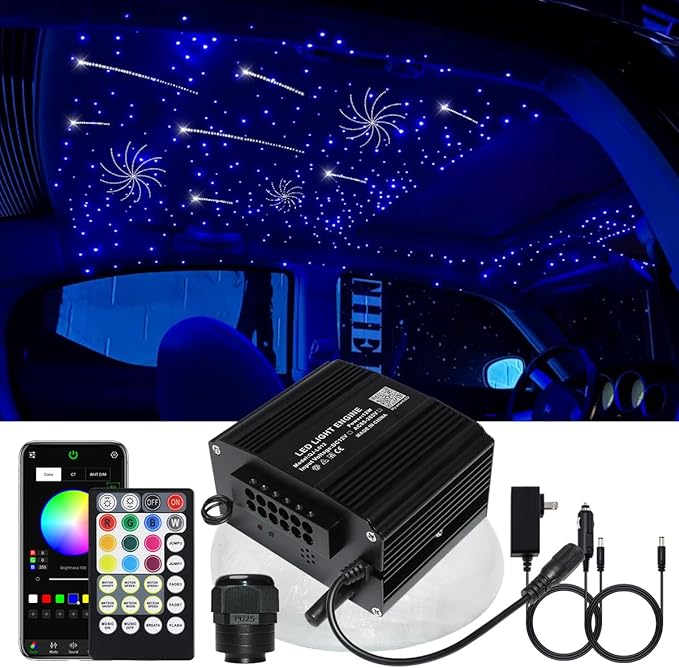 AZIMOM 2-in-1 Twinkle Meteor Fiber Optic Starlight Headliner Mixed310pcs 9.8ft Twinkle Stars+180pcs Shooting Star Sound Mode APP& Remote Control Starlight Meteor Kits for Car Home Ceiling