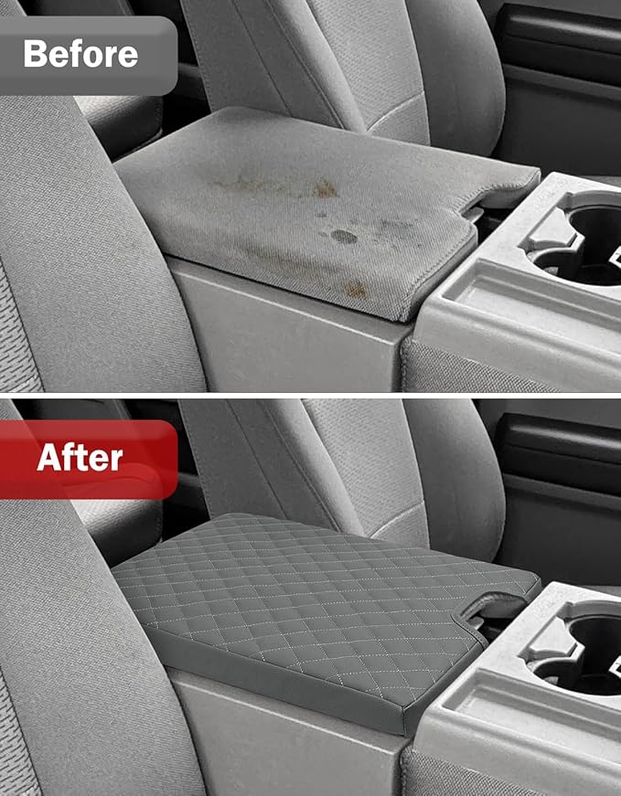 KBH Center Console Armrest Cover for 2015-2025 Ford F150, 2017-2025 F250 F350-F550, with 40/20/40 Jump Seat, Middle Console Protector, Vinyl Leather Interior Accessories, Anti-Scratch, Gray