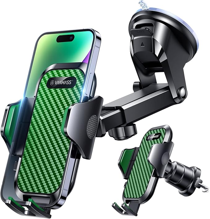 VANMASS Phone Holders for Your Car 2026 Ultimate Phone Mount Military-Grade Windshield Dashboard Vent【Newest Best Strongest】 Cell Phone Car Mount for iPhone 16 Pro Max 15 Samsung Android,Green