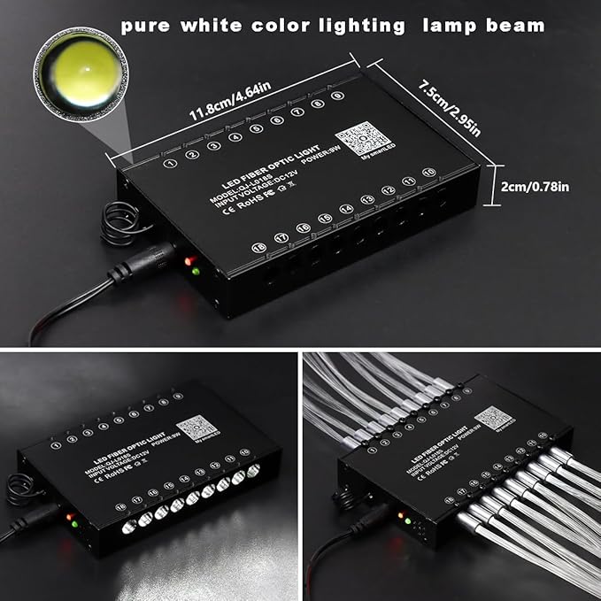 AMKI 108pcs*0.04in*9.8ft Pure White 18LED Meteor Shooting Stars Effect Fiber Optic Lights Kit,20 Modes Meteor Light Engine with Bluetooth+RF Remote Control