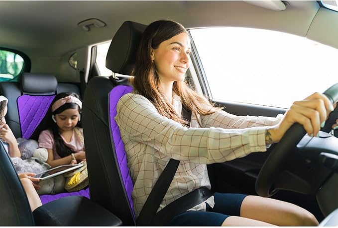 FH Group Car Seat Cushion – Neosupreme Single Front Seat Cover with Front Pockets, Airbag Compatible, Universal Fit Car Seat Cushion for Driver or Passenger Seat, SUV, Truck, Sedan & Van – Purple