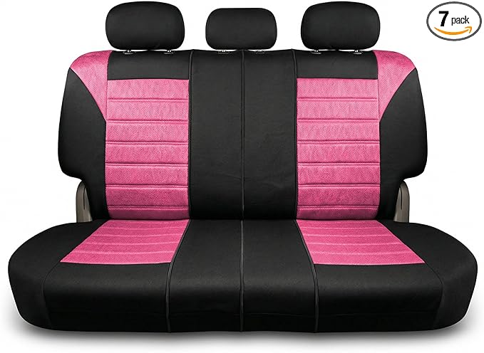 FH Group Automotive Car Seat Covers Rear Set Premium 3D Air Mesh Seat Covers, Airbag Compatible and Split Bench Cover Universal Fit Interior Accessories for Cars Trucks and SUVs - Pink