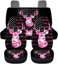KEIAHUAN Camo Deer Hunting Car Seat Covers 4pcs Full Set Pink Front and Rear Bench Protector Fit Most Vehicle, Cars, Sedan, Truck, SUV and Van Auto Interior Accessories