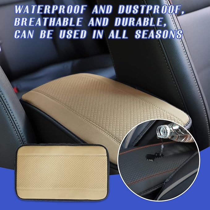 Ziciner Leather Car Center Console Armrest Pad, PU Waterproof Auto Seat Box Cover Protector, Hand Rest Cushion Protection Pad, Vehicles Interior Accessories Universal for Car,SUV (Beige)