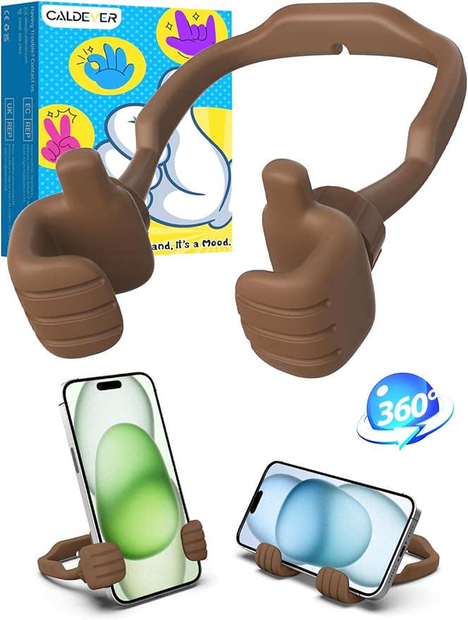 Christmas Stocking Stuffers for Teens Boys Men Cell Phone Holder: Patented Thumbs Up Phone Stand Funny Gifts for Adults Kids Teenager Husband Friend Coworkers Phone Accessories Cool Gadgets Brown
