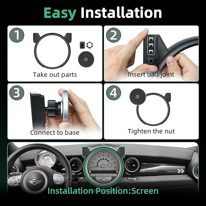Phone Mount for BMW Mini Cooper (2007-2012 2013), Magnetic iPhone Holder, Magsafe Car Mount Charger, 15W Wireless Car Charger, Hands Free & 360°, 2008 2009 2010 2011 Mini Cooper Car Accessories