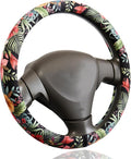 Tropical Hibiscus Plumeria Steering Wheel Cover for 14.5-15 Inch (37-38 cm) Wheels, Premium Fabric with Non-Slip Rubber Inner Ring (Tropical Hibiscus Plumeria)