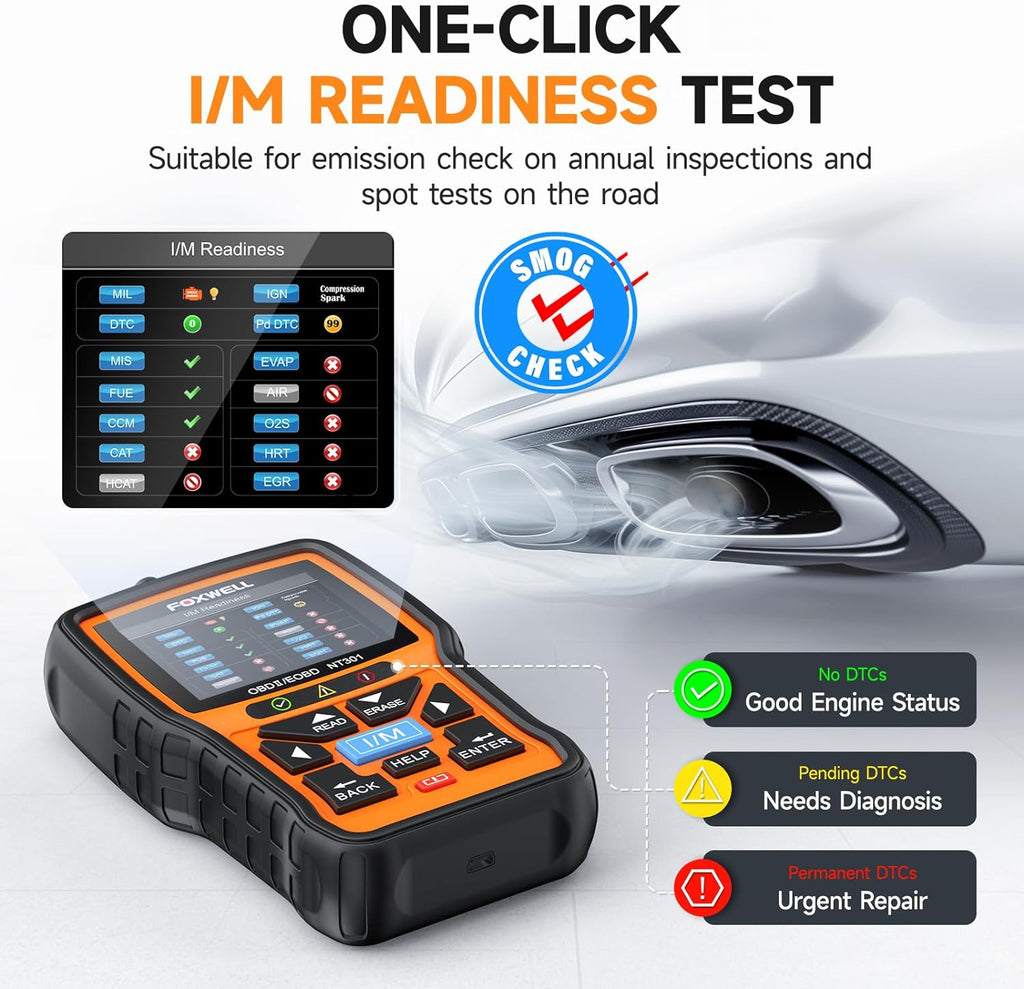 FOXWELL NT301 OBD2 Scanner Graphing Live Data Diagnostic Code Reader Professional Mechanic OBDII Scan Tool for Check Engine Light 2.8'' Color Screen OBD II Scanner for 1996 or Newer Vehicle