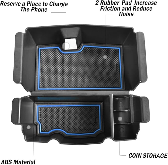 TACOBRO Center Console Organizer Compatible with Jeep Wrangler JL & JLU 2018 2019-2024 2025 2026 Accessories, Gladiator JT Truck 2020 2021 2022 2023-2026 Insert Tray Armrest Storage Box, Blue