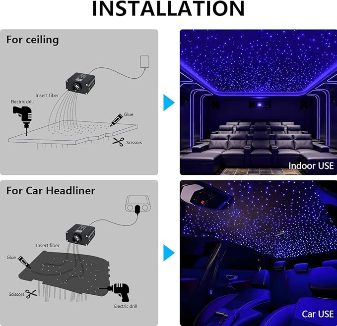 Starlight Headliner Light Kit Twinkle 600pcs*0.03in*6.5ft,16W Upgraded Fiber Optic Lights Sound Activated APP/Remote Control Small Size Star Lights for Car Home Star Ceiling Decoration