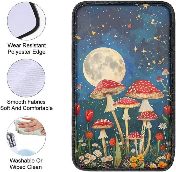 UNICEU Moom Flower Mushroom Car Center Console Armrest Cushion Cover for Women Universal Fit Most Vehicle SUV Non-Slip Auto Center Console Cushion Pad Protect for Pet Claws,Mushroom Car Accessories