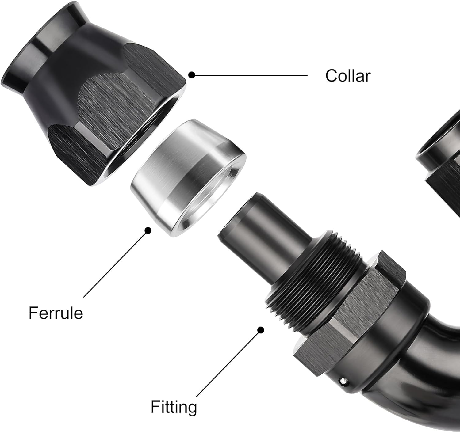 EVIL ENERGY 12AN 180 Degree PTFE One Piece Full Flow End Hose Fitting Aluminum Black