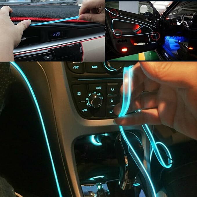 Riloer El Wire Lights for Car, Interior Neon Lights Strip Car LED Strip Light Interior for Car Garden Party Decoration, Car Ambient Lighting Kits, 3m/9.8ft Red LED