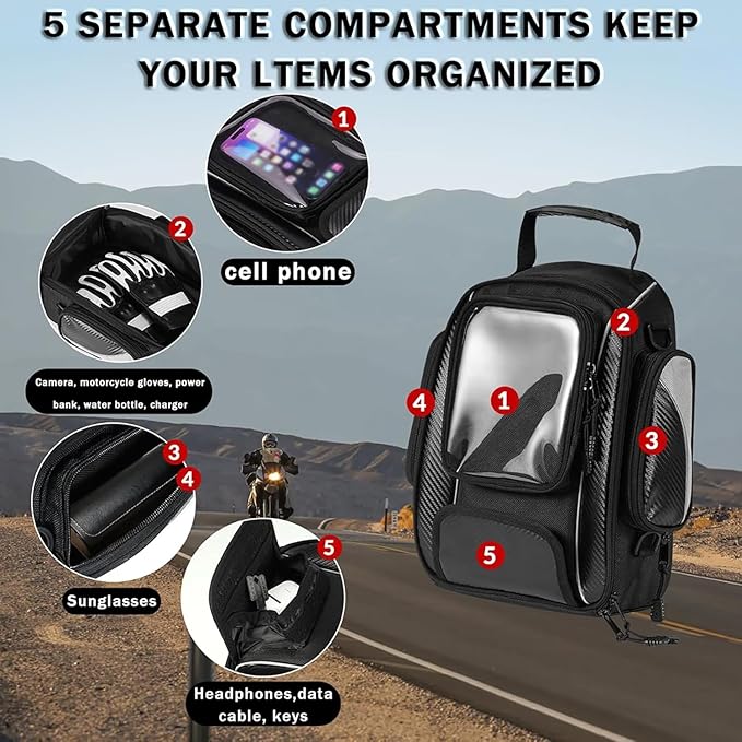 Motorcycle Tank Bag for Suzuki GSXR 750, Strong Magnetic Waterproof Oxford Black Motorbike Quick Release Pannier Bag