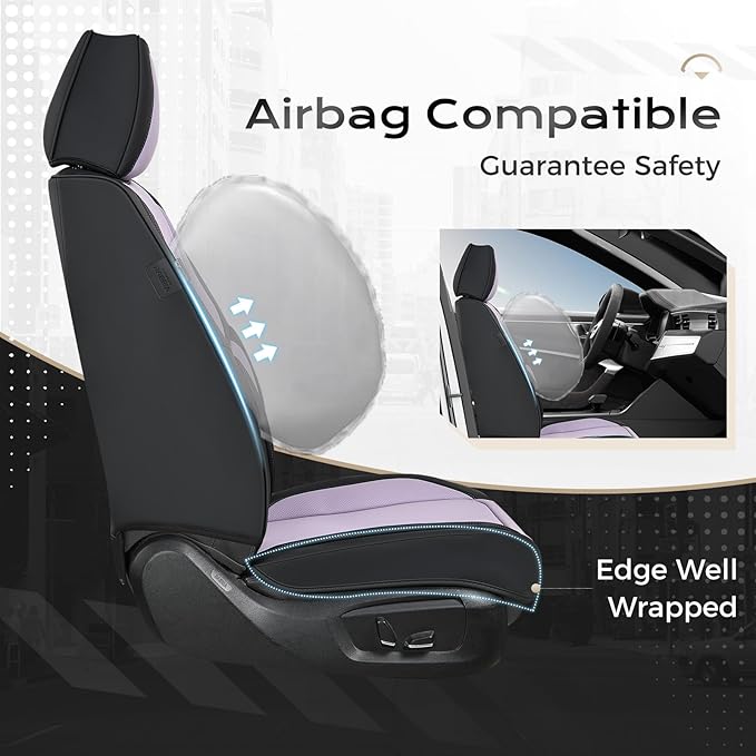 Coverado Seat Covers, Car Seat Covers Full Set, Leather Seat Covers for Cars, Car Seat Protector, Black Car Seat Covers Front Seats and Back Seats Universal Fit for Most Cars Purple