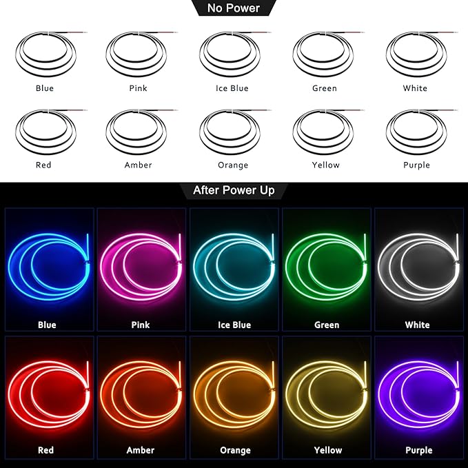Acrylic Interior Car LED Strip Light with 6mm Sewing Edge - 43.3 inches Ambient Lighting Kits,Neon LED Strip Light(110CM/43.3IN, Yellow)