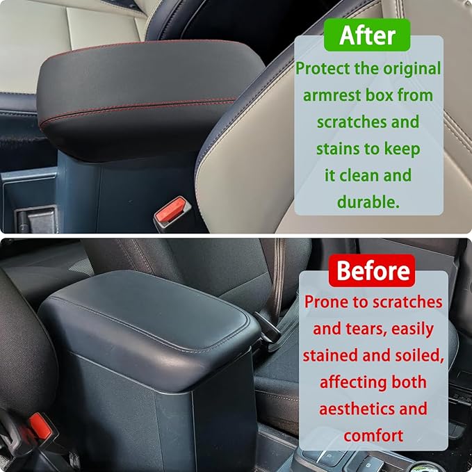 Center Console Armrest Cover Fit for Ford Maverick Accessories 2022-2025 2026 Armrest Case Arm Rest Storage Box Pad Console lid Protector Leather Seat Box Cushion (Red Stitches)