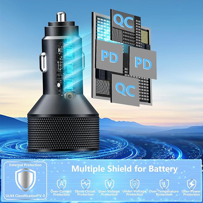 Car Charger USB C, Stuffcool 90W PD Dual USB-C & USB-A Car Power Adapter 4 in 1 PD/QC Type C Fast Charge Cigarette Lighter Adapter USB Charger for iPhone 17 17 Pro 16 15 14 13 12/Galaxy S26 S25/Pixel