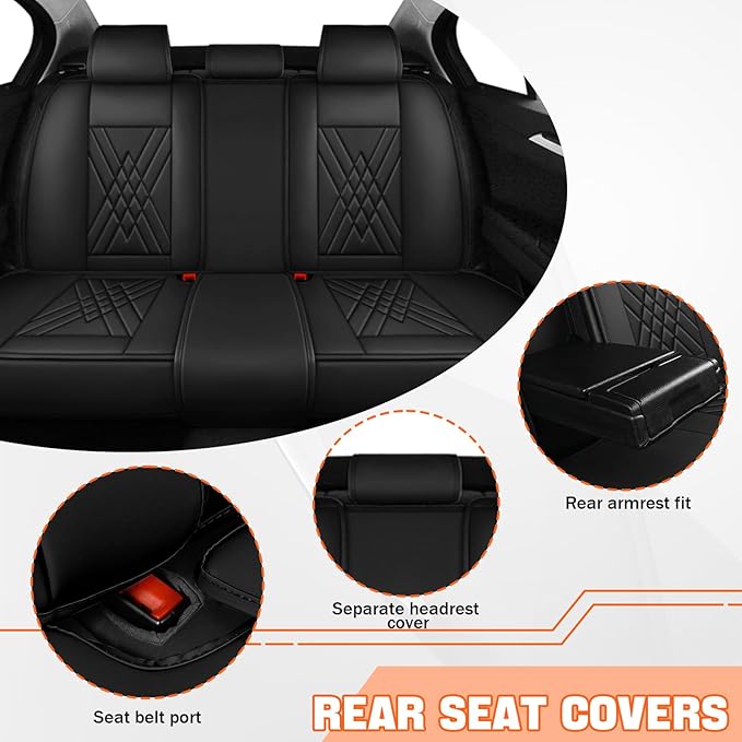 Car Seat Covers Compatible with Toyota Camry 2012-2026 Durable Waterproof Automotive Seat Covers Stretchable Fabric Material, Airbag Compatibility, Premium Nappa Leather(Black Red, Full Set)