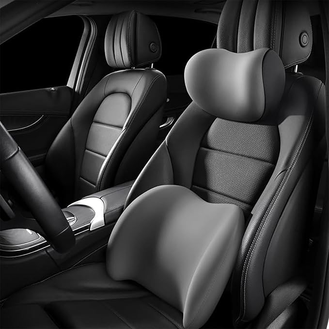 Car Back Support Neck Pillow for Ford F-250 2000-2024, Comfortable Soft Car Seat Headrest Neck Rest Cushion Lumbar Support Pillow with Adjustable Strap, Gray