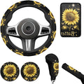 Butterfly & Sunflower Print Car Accessories for Women 6 Pcs Steering Wheel Cover Handbrake Gear Cover Cup Coaster Armrest Cover Auto Accessories for Men Women