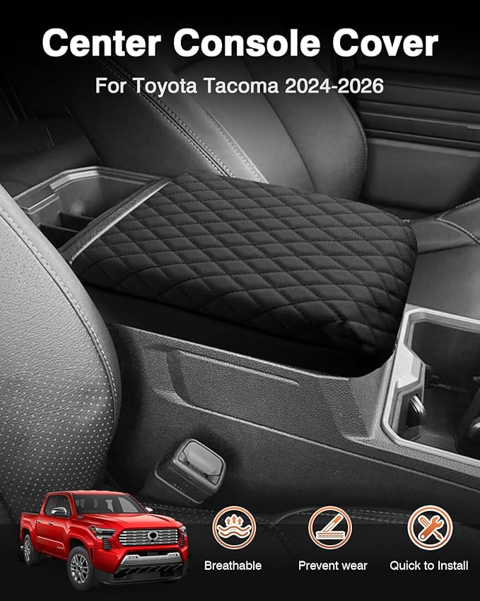 Shademax Custom for 2024 2025 Toyota Tacoma Center Console Cover Armrest Cover for Tacoma Accessories 2026 Armrest Cushion Pad Leather Middle Console Lids Cover Seat Box Protector Anti-Scratch