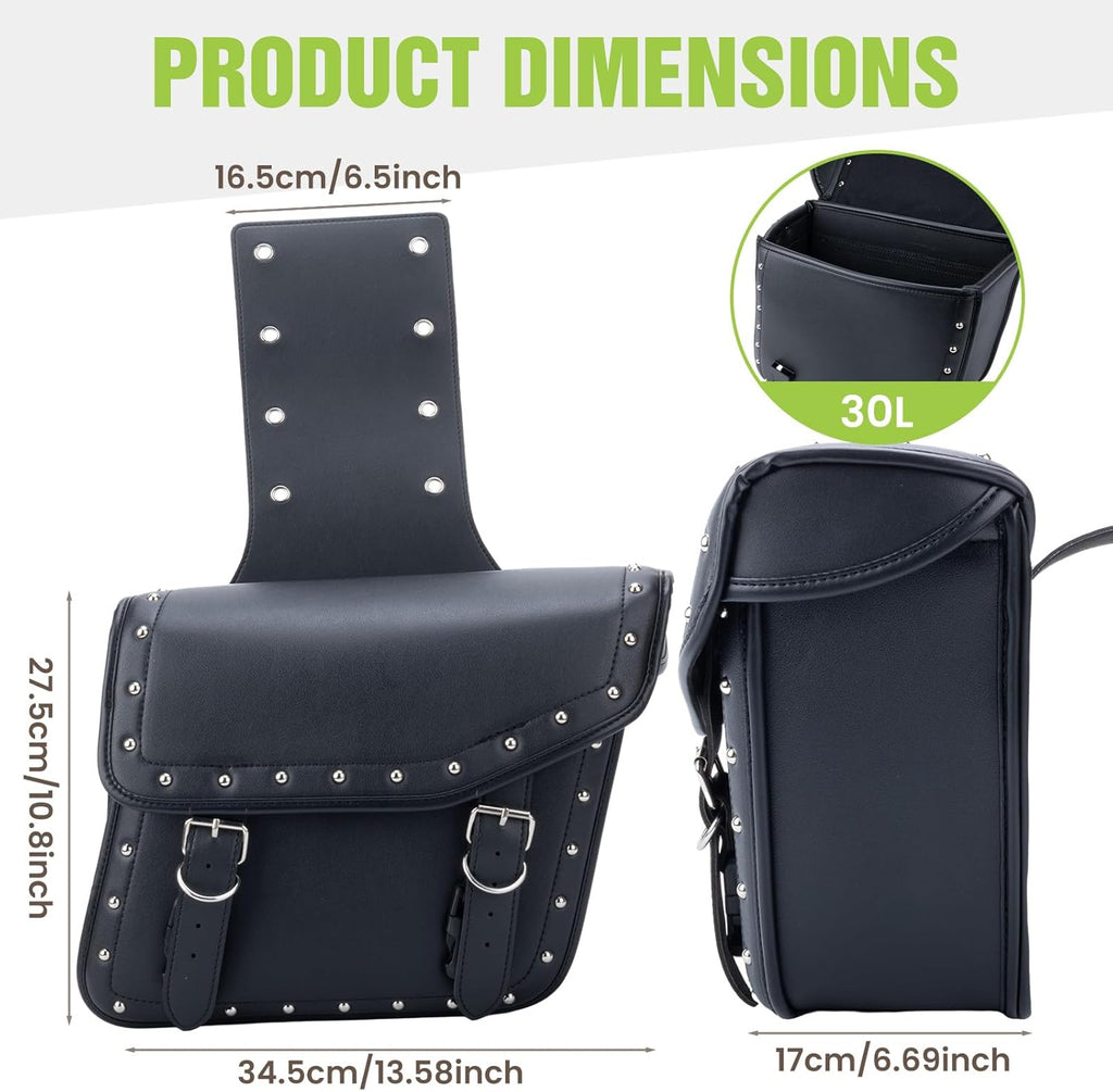 30L Motorcycle Saddlebags Water-Resistant PU Leather Storage for Harley Sportster Softail Dyna Honda Shadow, Quick-Install Design with Reinforced Straps, Universal Fit Large Capacity Luggage Bags
