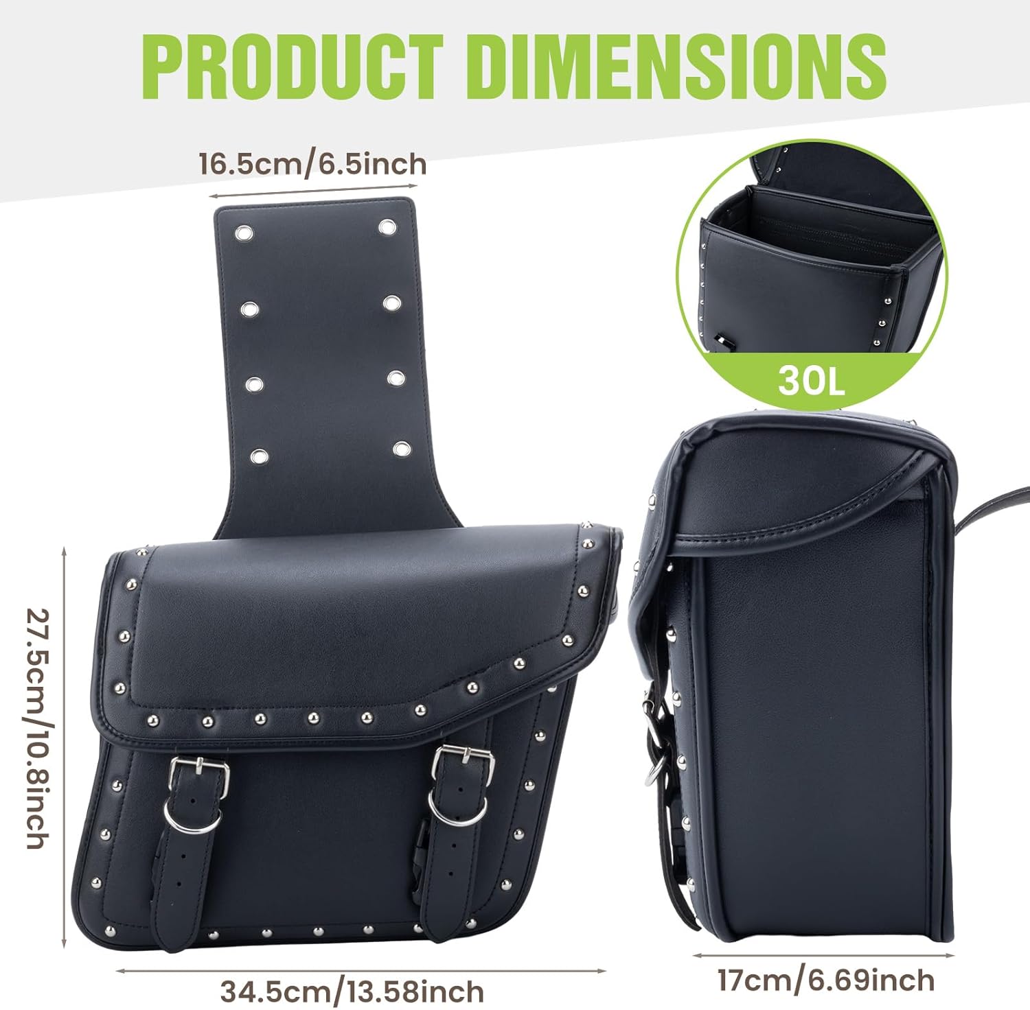 30L Motorcycle Saddlebags Water-Resistant PU Leather Storage for Harley Sportster Softail Dyna Honda Shadow, Quick-Install Design with Reinforced Straps, Universal Fit Large Capacity Luggage Bags
