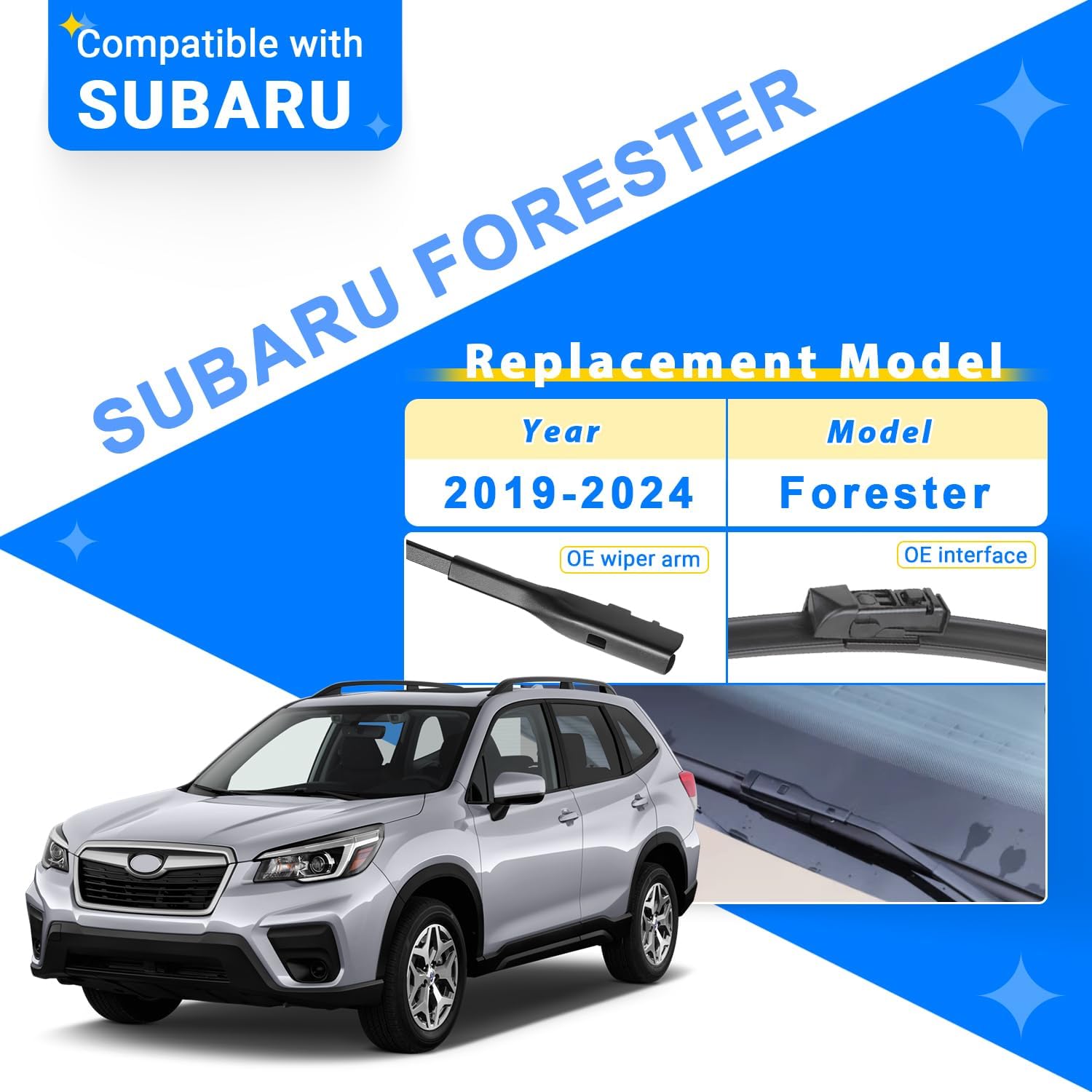 Windshield Wiper Blades Replacement for Subaru Forester 2019 2020 2021 2022 2023 2024 Original Factory Quality Front Rear Wipers Blade Set for My Car - 26" 17" 14" (Pack of 3)