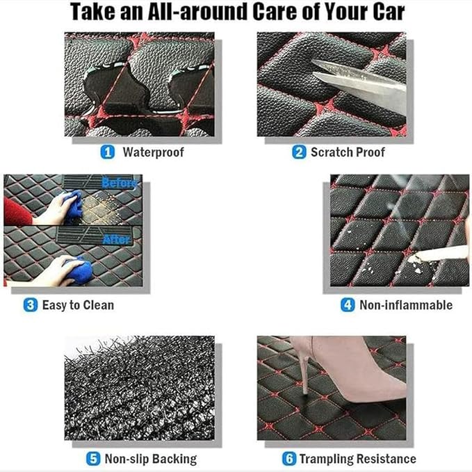 TREGOO All Weather Car Mats Custom Fit Non Slip Floor Mats for 1998-2025 Cars Personalized Leather Protection Pads Suitable for Men Women (Black Double Panel with Pink Stripe)