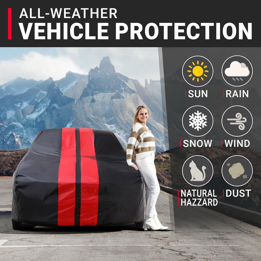 iCarCover Custom Car Cover for Chevy Business Coupe (1936-1938) Waterproof All Weather Rain Snow UV Sun Protector Full Exterior Indoor Outdoor Car Cover (Stripe - Black/Red)
