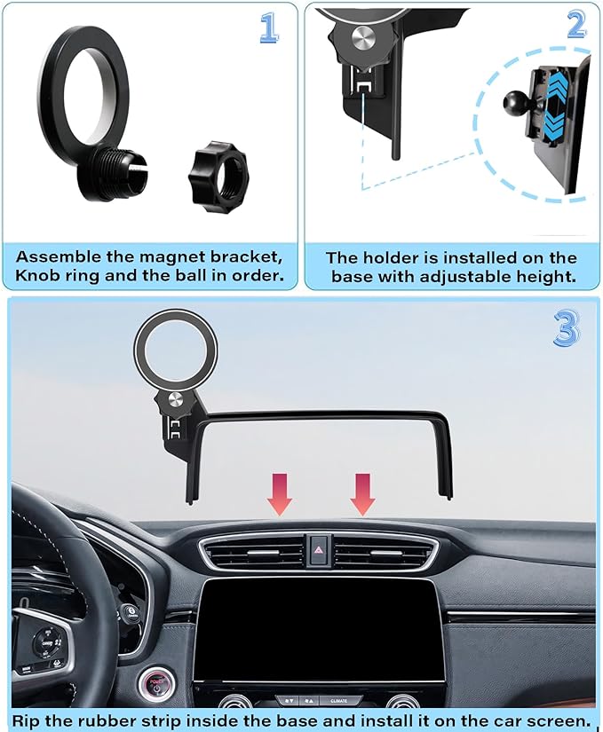 Car Phone Holder for 2017-2022 Honda CR-V Accessories Apply to 5/7 Inch Touch Screen Fixed Clip Magnetic Cell Phone Mount Hands-Free 360 Degree Rotation