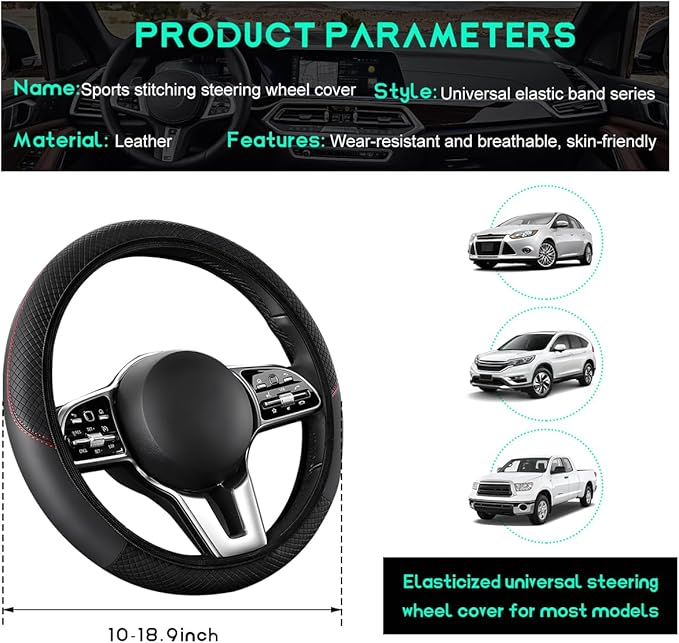 Car Steering Wheel Cover, 15 inch Carbon Fiber Microfiber Leather Elastic Steering Wheel Protector, Breathable Anti-Slip Comfortable Steering Wheel Covers for Most Cars (Black, AD)