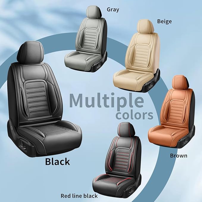 Fit HRV Premium Leather Car Seat Covers Compatible with Honda HRV 2016-2026, Breathable, Wear Resistant, Airbag Compatible, All-Weather Protection & Full Coverage, 2 Front Seat Red Line Black
