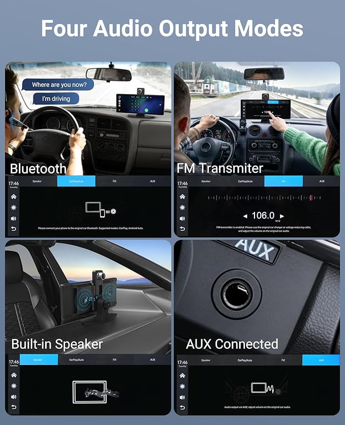 Wireless CarPlay and Android Auto 10.26-inch Touchscreen, 4K Dash Camera and 1080p Backup Camera, Universal Portable car Display, Equipped with 64G Memory Card