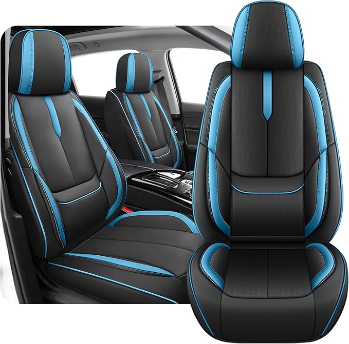 Fit for 98% of Mercedes Benz Car Seat Covers, Premium Nappa Leather Seat Cover, Fully Wrapped Protect Modern Style Seat Cover (2-Seat Standard, Black & Blue)