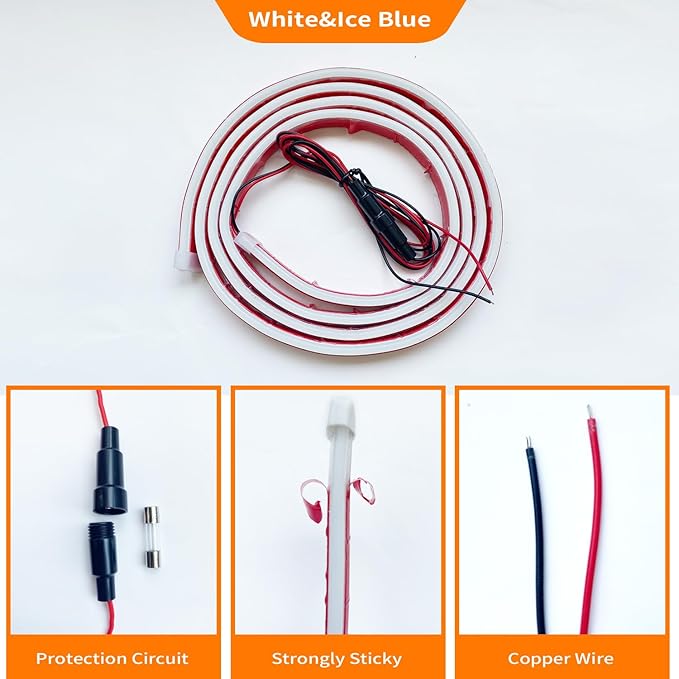 Car Hood LED Light Strip Exterior Flexible Dynamic Scan Daytime Running for Hoodbeam Kit 12v Silicone Waterproof Lights for Cars SUVs(Ice Blue,70IN)