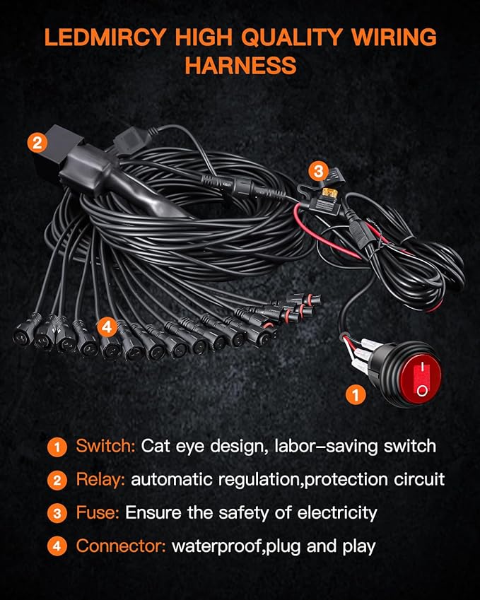 White Rock Lights,LEDMIRCY R1 LED Rock Lights Kit with Toggle Switch Wiring Harness 16PCS Luces para Carro for Trucks ATV UTV Under Glow Light High Power IP68 Waterproof