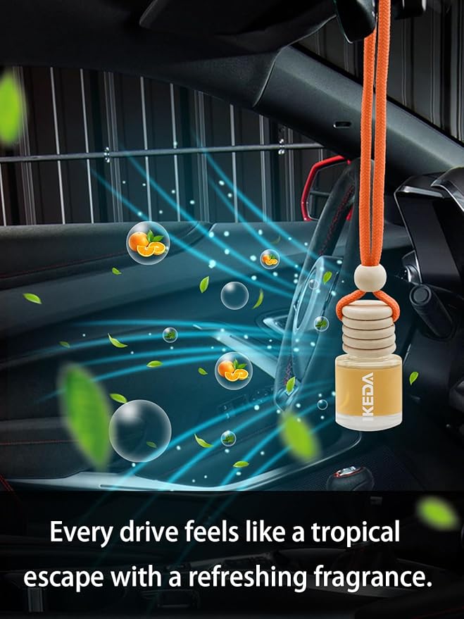 Ikeda Car Air Freshener: Hanging Car Smell Air Freshener | 10ml Hanging Car Perfume | Long Lasting Fragrance | Strong Scents Diffuser for Auto Home (Orange|Circular)