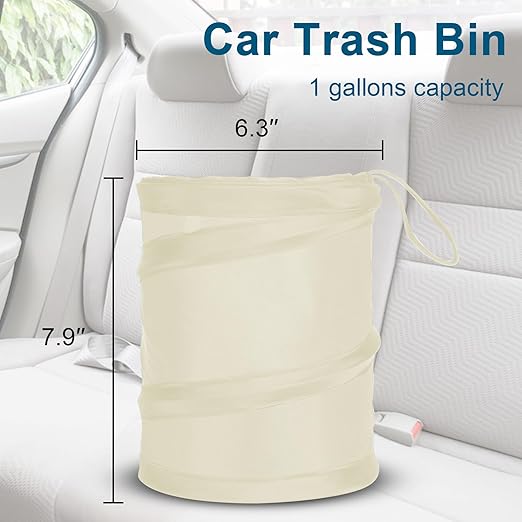 Car Trash Can, 2 Packs Mini Collapsible Car Trash Bin for Front Back Seat, Pop up Car Garbage Can, Portable Car Trash Bag Hanging for Vehicle SUV Rv Truck Accessories Interior, Beige