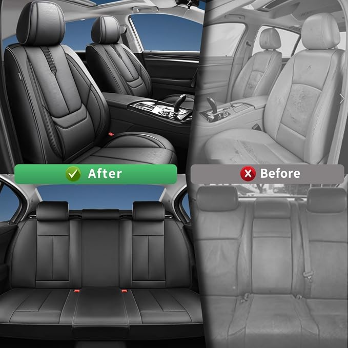 Fit Outback Car Seat Covers for Subaru Outback 2010-2024 2025 2026 -Upgraded Premium Waterproof & Breathable Leather, Airbag Compatible, All-Weather Seat Cushion Protector,2 Front/Black