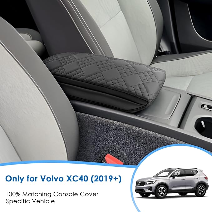2019-2026 XC40 Center Console Cover for Volvo XC40 (Core/Plus/Ultra/Ultimate/Momentum/R-Design/Inscription), Cushion &Comfy Leather Armrest Cover 2023 2024 2025 XC40 Accessories (Padded)