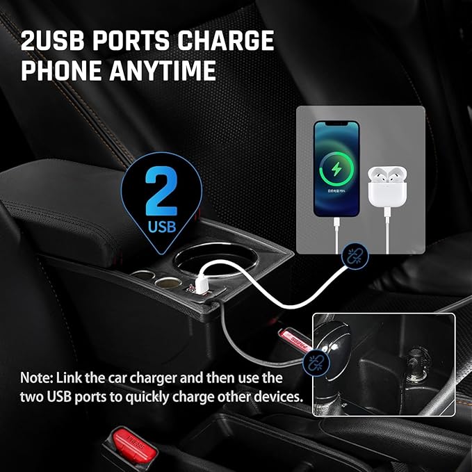 YJYWZH Car Armrest Box Fit for Ford Fiesta 3 2011-2019 MK7 Accessories Center Console Cup Holder Double Layer Storage Organizer Box with 2 USB Fast Charging Ports, Black Stitches