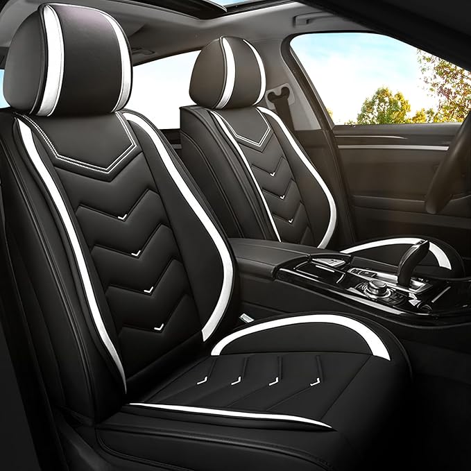 Car Seat Covers for Mitsubishi Outlander 2003-2026, Premium Nappa Leather Car Seat Cover, Stylish Sport Seat Covers， Automobile Seat Cover Sets.(Standard 2 Seats/Black White)