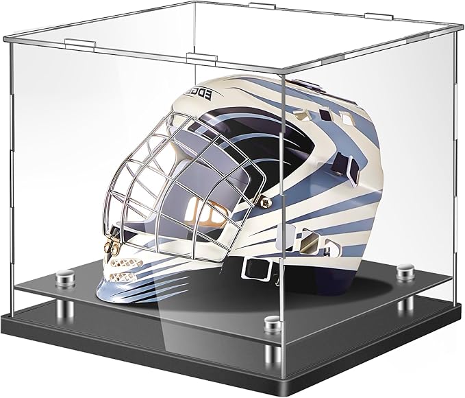 Barydat Football Helmet Display Case 14.2 x 11 x 12.6 Inch Full Size Acrylic Clear Hat Display Crystal Hat Box with Stainless Steel Risers for Basketball Sports Collectibles Showcase Memorabilia