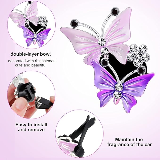 4 Pieces Car Aromatherapy Vent Clips Dual Butterfly Car Air Vent Freshener Perfume Clip Aroma Diffuser Decoration (Pink, Purple)
