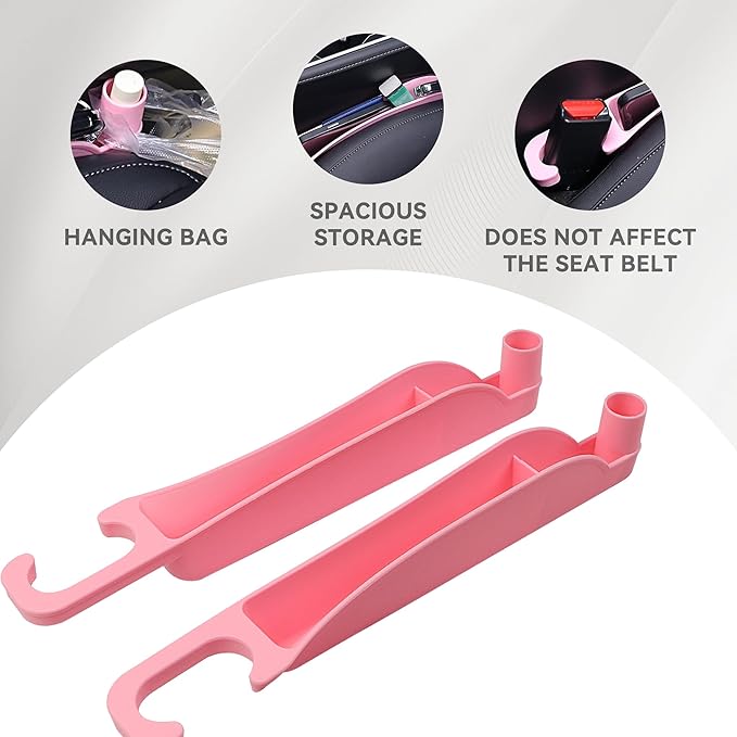 2PCS Car Seat Gap Filler Organizer, Multifunctional Seat Side Gap Filler Between Seat and Console, with Organizer & Hook Function for Avoiding Dropped Items, Universal Fits (Pink)