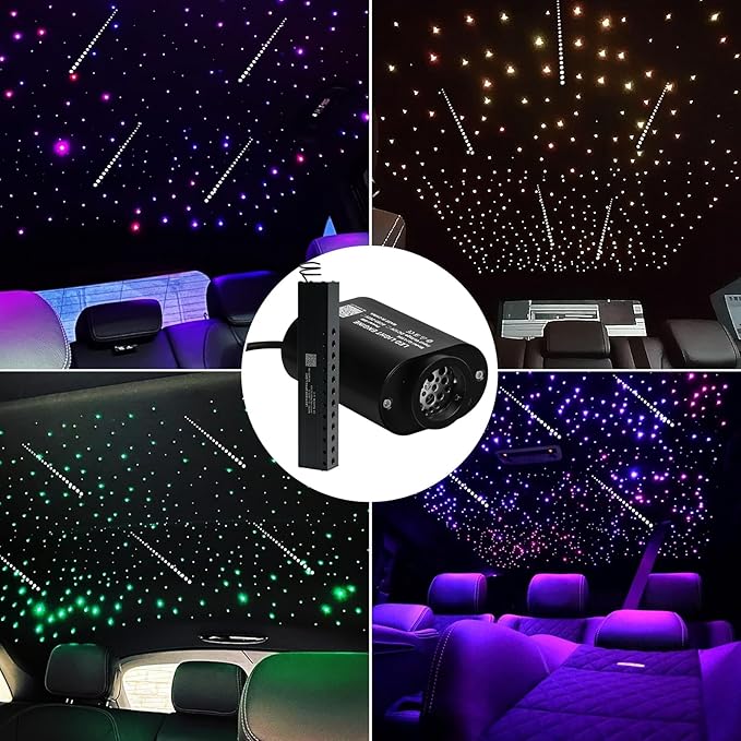 Small Size Fiber Optic Starlight Headliner Kit, Shooting Stars + Twinkle + Sound-Activated APP& Remote Control Starlight Engine for Car Home, 350pcs 9.8ft