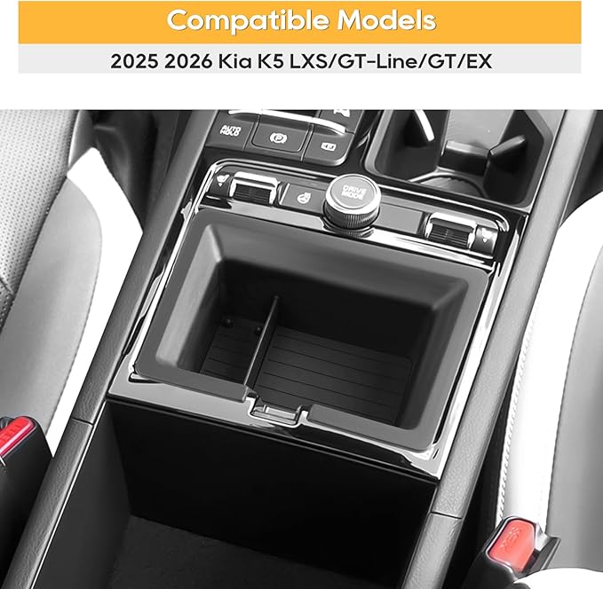 LFOTPP Center Console Organizer Tray for 2025 2026 K5 (LXS/GT-Line/GT/EX), Armrest Storage Box Insert, OEM Fit, Non-Slip Waterproof Center Car Interior Accessory - Black